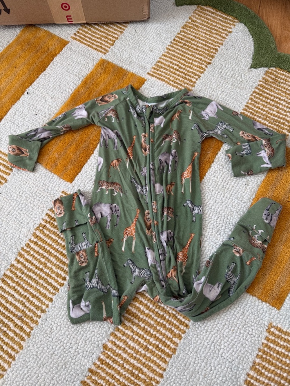 Lev Baby forest green bamboo animal sleeper size 6-12m